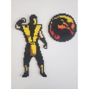 Mortal Kombat Scorpion with Logo Perler Bead Art Pixel 100% Handcrafted